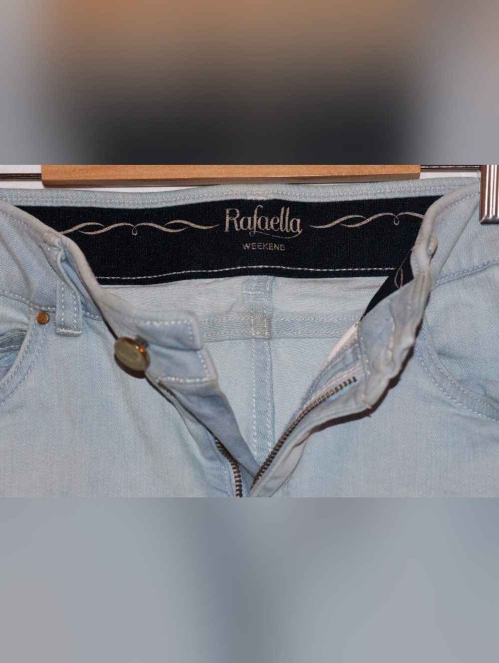 Rafaella Light-Wash Weekend Slimming Capris With Cut Out Embroidery. - Picture 2 of 6